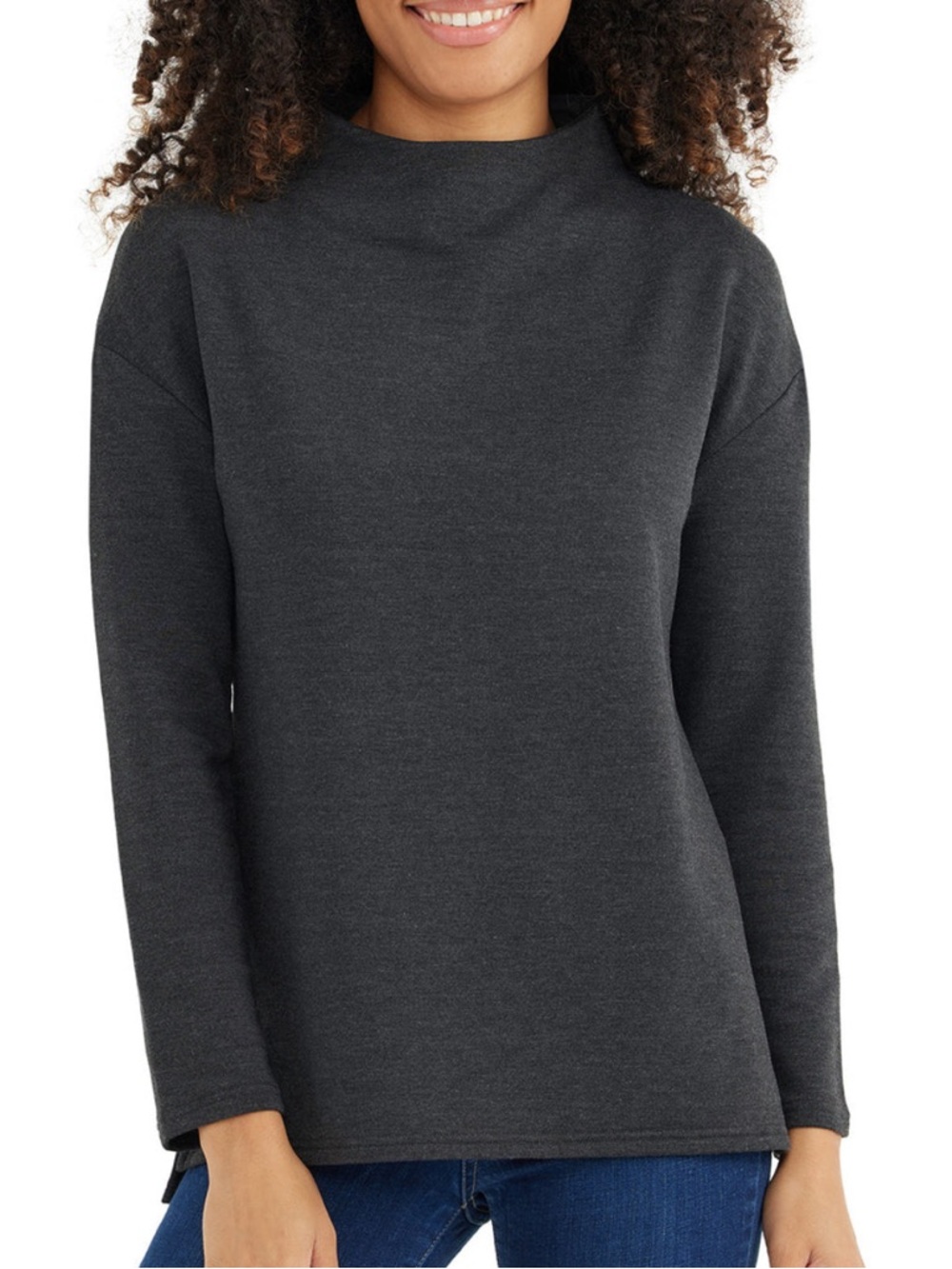 Free Fly Heather Black Bamboo Thermal Fleece Mockneck Long Sleeve Size Small